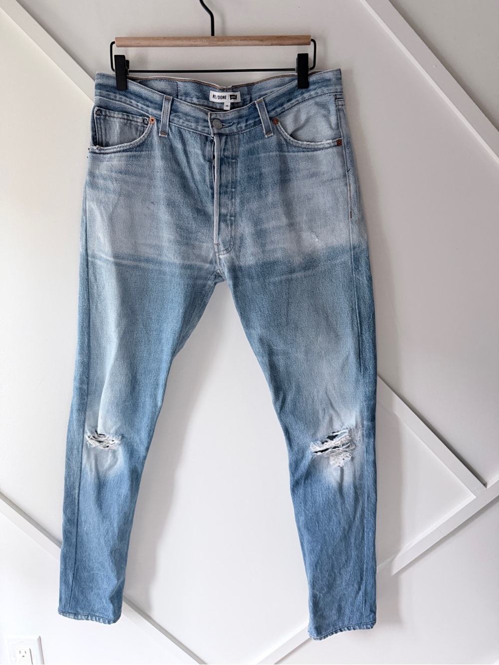 RE/DONE x Levi's High Rise Skinny Tapered Jeans 29 Light Wash Distressed